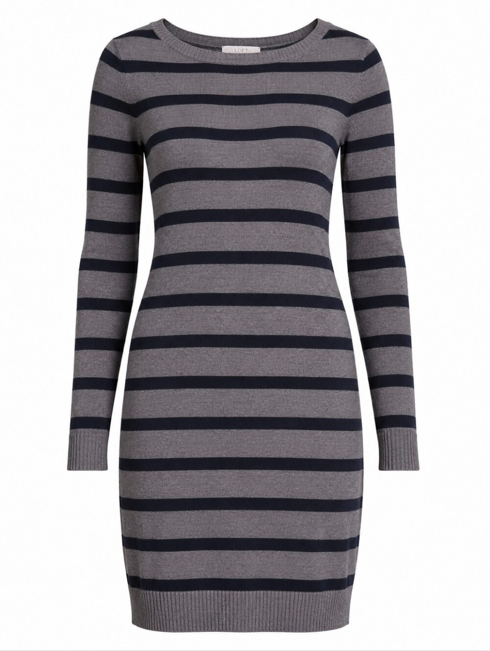 LOFT | Cozy Merino Wool Blend Grey Striped Long Sleeve Sweater Dress | S Petite‎